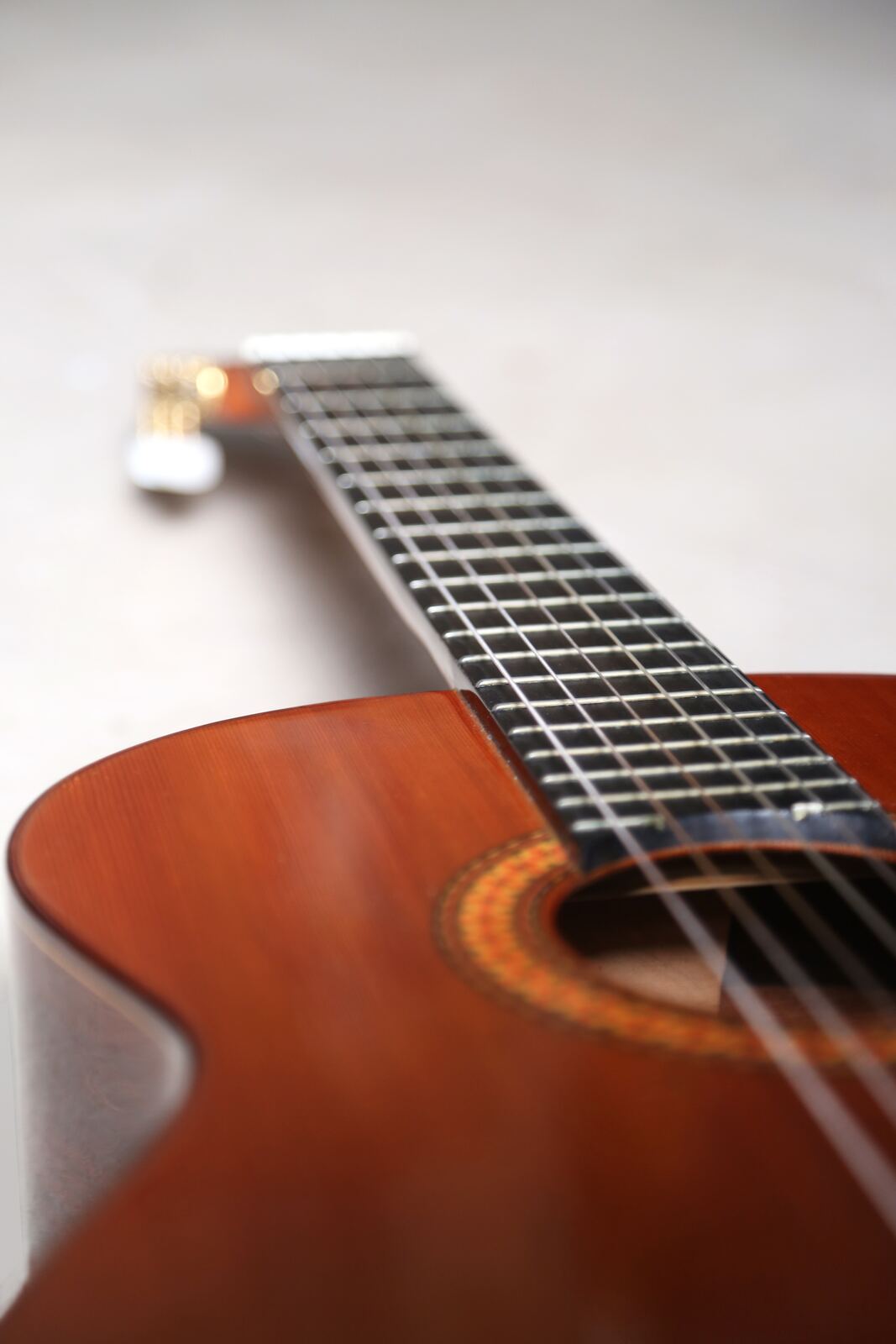 The body of a classical guitar
